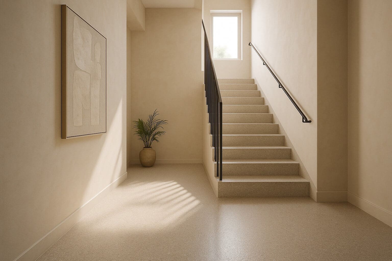 Trap met raam en plant in gang